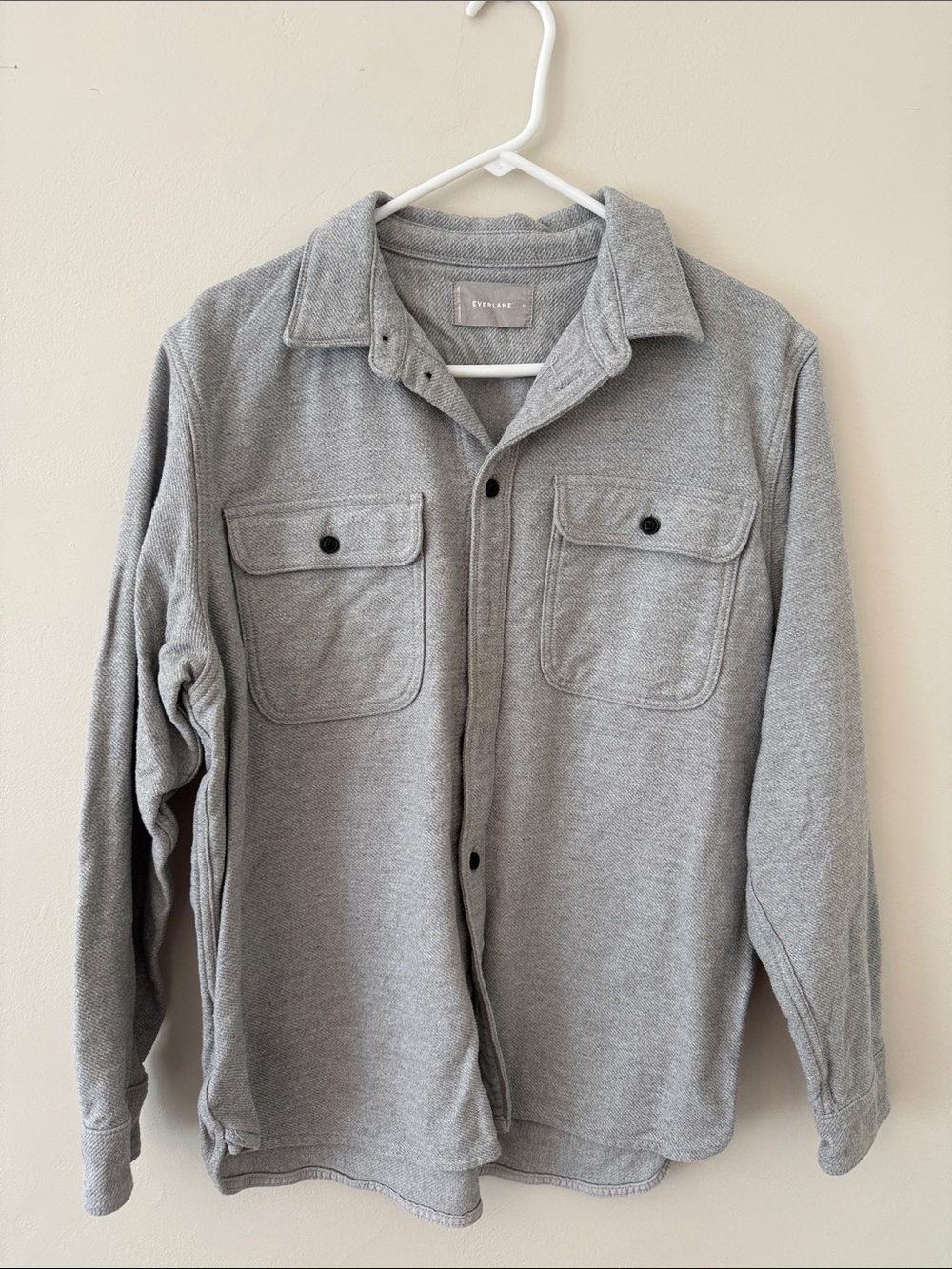 Everlane Light Gray Button-Up Shacket with Chest Pockets